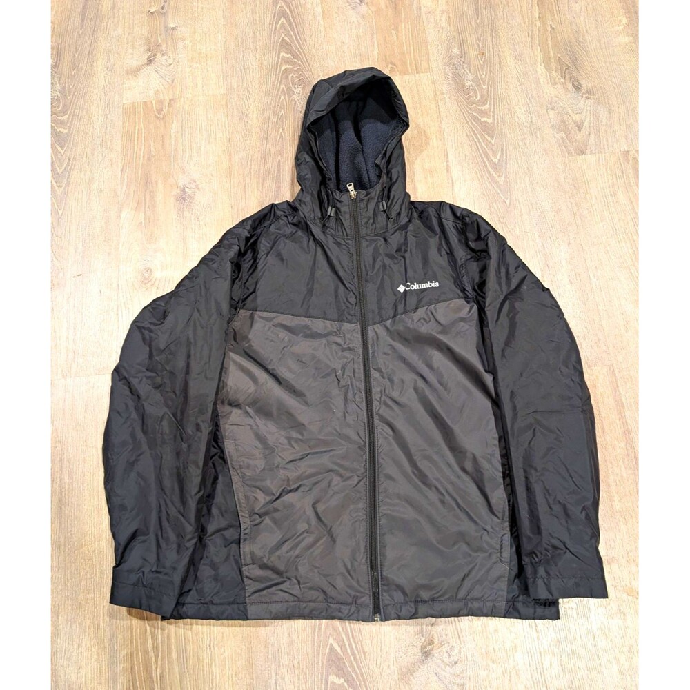 Columbia Glennaker Sherpa Fleece Lined Hooded Rain Jacket Black Gray Men Size L
